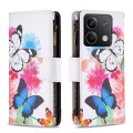 For Xiaomi Redmi Note 13 4G Global Colored Drawing Pattern Zipper Leather Phone Case(Two Butterflies