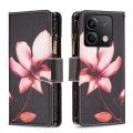 For Xiaomi Redmi Note 13 4G Global Colored Drawing Pattern Zipper Leather Phone Case(Lotus)