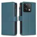 For Xiaomi Redmi Note 13 4G Global 9 Card Slots Zipper Wallet Leather Flip Phone Case(Green)