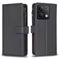 For Xiaomi Redmi Note 13 4G Global 9 Card Slots Zipper Wallet Leather Flip Phone Case(Black)