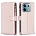 For Xiaomi Redmi Note 13 Pro 4G Global 9 Card Slots Zipper Wallet Leather Flip Phone Case(Rose Gold)