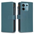 For Xiaomi Poco M6 Pro 4G 9 Card Slots Zipper Wallet Leather Flip Phone Case(Green)