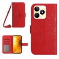 For Realme C53 Skin Feel Sun Flower Embossed Flip Leather Phone Case with Lanyard(Red)