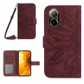 For Realme C67 4G Skin Feel Sun Flower Embossed Flip Leather Phone Case with Lanyard(Wine Red)
