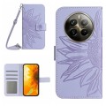 For Realme 12+ Global Skin Feel Sun Flower Embossed Flip Leather Phone Case with Lanyard(Purple)