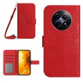 For Realme 12 5G Global Skin Feel Sun Flower Embossed Flip Leather Phone Case with Lanyard(Red)