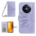For Realme 12 5G Global Skin Feel Sun Flower Embossed Flip Leather Phone Case with Lanyard(Purple)