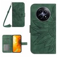 For Realme 12 5G Global Skin Feel Sun Flower Embossed Flip Leather Phone Case with Lanyard(Green)