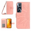 For Realme C65 4G Skin Feel Sun Flower Embossed Flip Leather Phone Case with Lanyard(Pink)