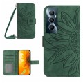 For Realme C65 4G Skin Feel Sun Flower Embossed Flip Leather Phone Case with Lanyard(Green)
