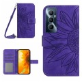For Realme C65 4G Skin Feel Sun Flower Embossed Flip Leather Phone Case with Lanyard(Dark Purple)