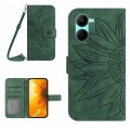 For vivo Y03 4G Skin Feel Sun Flower Embossed Flip Leather Phone Case with Lanyard(Green)