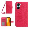 For vivo Y03 4G Skin Feel Sun Flower Embossed Flip Leather Phone Case with Lanyard(Rose Red)