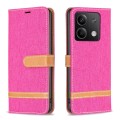 For Xiaomi Redmi Note 13 4G Global Color Block Denim Texture Leather Phone Case(Rose Red)