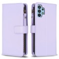 For Samsung Galaxy A32 4G 9 Card Slots Zipper Wallet Leather Flip Phone Case(Light Purple)