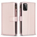 For Samsung Galaxy A41 9 Card Slots Zipper Wallet Leather Flip Phone Case(Rose Gold)