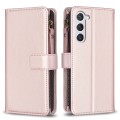 For Samsung Galaxy S23 5G 9 Card Slots Zipper Wallet Leather Flip Phone Case(Rose Gold)