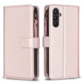 For Samsung Galaxy A25 5G 9 Card Slots Zipper Wallet Leather Flip Phone Case(Rose Gold)