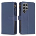 For Samsung Galaxy S24 Ultra 5G 9 Card Slots Zipper Wallet Leather Flip Phone Case(Blue)