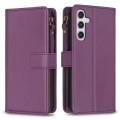 For Samsung Galaxy A55 9 Card Slots Zipper Wallet Leather Flip Phone Case(Dark Purple)