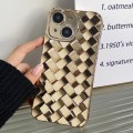 For iPhone 15 Retro Weave Texture Electroplating Phone Case(Gold)