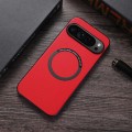 For Google Pixel 9 Pro Magsafe Magnetic Ring Leather Texture Phone Case(Red)