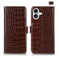 For iPhone 16 Plus Crocodile Top Layer Cowhide Leather Phone Case(Brown)