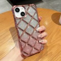 For iPhone 15 3D Diamond Lattice Laser Engraving Glitter Paper Phone Case(Gradient Pink)