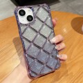 For iPhone 15 3D Diamond Lattice Laser Engraving Glitter Paper Phone Case(Gradient Purple)