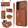 For Samsung Galaxy S23 5G Zipper Card Bag Phone Case with Dual Lanyard(Brown)