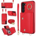 For Samsung Galaxy S23 5G Zipper Card Bag Phone Case with Dual Lanyard(Red)