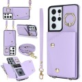 For Samsung Galaxy S21 Ultra 5G Zipper Card Bag Phone Case with Dual Lanyard(Purple)