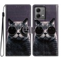 For Motorola Moto G84 5G Colored Drawing Leather Phone Case(Sunglasses Cat)