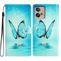 For Motorola Moto G32 Colored Drawing Leather Phone Case(Blue Butterfly)