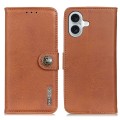 For iPhone 16 Plus KHAZNEH Cowhide Texture Horizontal Flip Leather Phone Case(Brown)