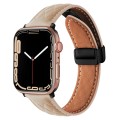 For Apple Watch Ultra 49mm Folding Buckle Rhombus Leather Watch Band(Apricot)
