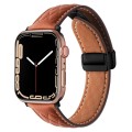 For Apple Watch Ultra 49mm Folding Buckle Rhombus Leather Watch Band(Brown)