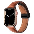 For Apple Watch SE 40mm Folding Buckle Rhombus Leather Watch Band(Brown)