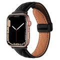 For Apple Watch Ultra 2 49mm Folding Buckle Rhombus Leather Watch Band(Black)