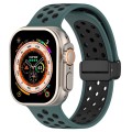 For Apple Watch Ultra 49mm Magnetic Buckle Silicone Watch Band(Olive Black)
