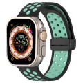 For Apple Watch Ultra 49mm Magnetic Buckle Silicone Watch Band(Black Cyan)