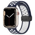 For Apple Watch 8 45mm  Magnetic Buckle Silicone Watch Band(Navy White)