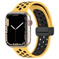 For Apple Watch 8 45mm  Magnetic Buckle Silicone Watch Band(Yellow Black)