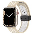 For Apple Watch 7 41mm Magnetic Buckle Silicone Watch Band(Khaki White)