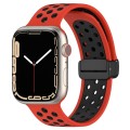 For Apple Watch SE 40mm Magnetic Buckle Silicone Watch Band(Red Black)