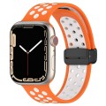 For Apple Watch SE 44mm Magnetic Buckle Silicone Watch Band(Orange White)