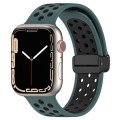 For Apple Watch SE 44mm Magnetic Buckle Silicone Watch Band(Olive Black)