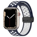 For Apple Watch 5 44mm Magnetic Buckle Silicone Watch Band(Navy White)