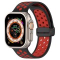 For Apple Watch SE 2023 44mm Magnetic Buckle Silicone Watch Band(Black Red)