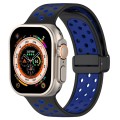 For Apple Watch SE 2023 44mm Magnetic Buckle Silicone Watch Band(Black Blue)
